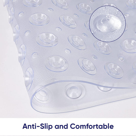 Oxford Homeware Shower Bath Mat Non Slip Anti Mould - Clear 70x38 cm Shower Mat for Bathtub and Bathroom with Drain Holes and Strong Suction Cups Machine Washable Bath Mats