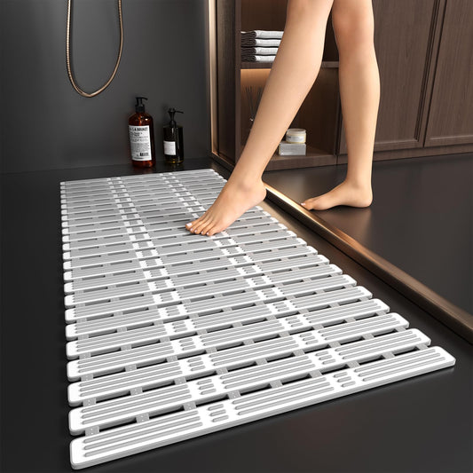 XIYUNTE Large Shower Mat Non Slip Anti Mould for Elderly- 90x40cm TPE Bath Mat Non Slip Shower Mats for Inside Shower, Anti Slip Shower Mat with Suction Cups, Rubber Bath Mat, Cut to Size, Grey
