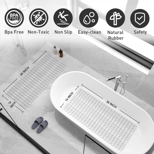 XIYUNTE Large Shower Mat Non Slip Anti Mould for Elderly- 90x40cm TPE Bath Mat Non Slip Shower Mats for Inside Shower, Anti Slip Shower Mat with Suction Cups, Rubber Bath Mat, Cut to Size, Grey
