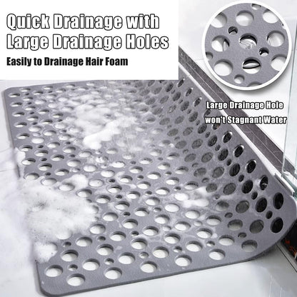 Venuso Square Shower Mats Non Slip Anti Mould, 53 x 53 cm Rubber Anti Slip Bath Mat with Drain Holes, Machine Washable, Grey